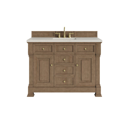 James Martin Vanities Brookfield 48" Pecan Single Vanity With 3 CM Siberian Silestone Top and FreePower Wireless Charger