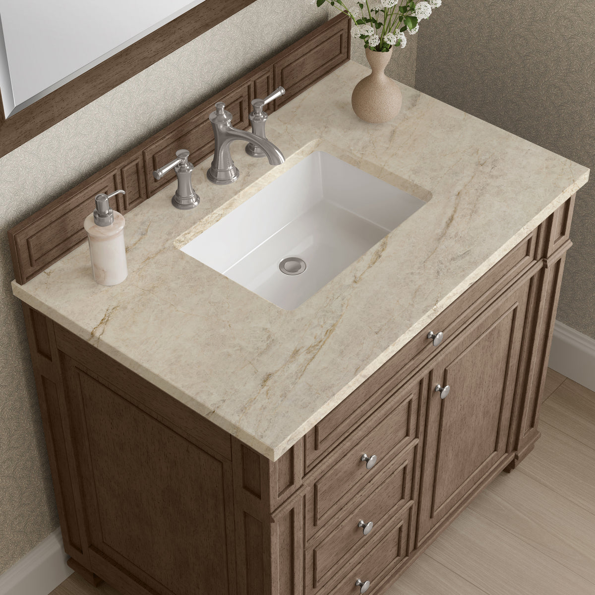 James Martin Vanities Bristol 36" Whitewashed Walnut Single Vanity With 3 CM Tajnar Eclos Top