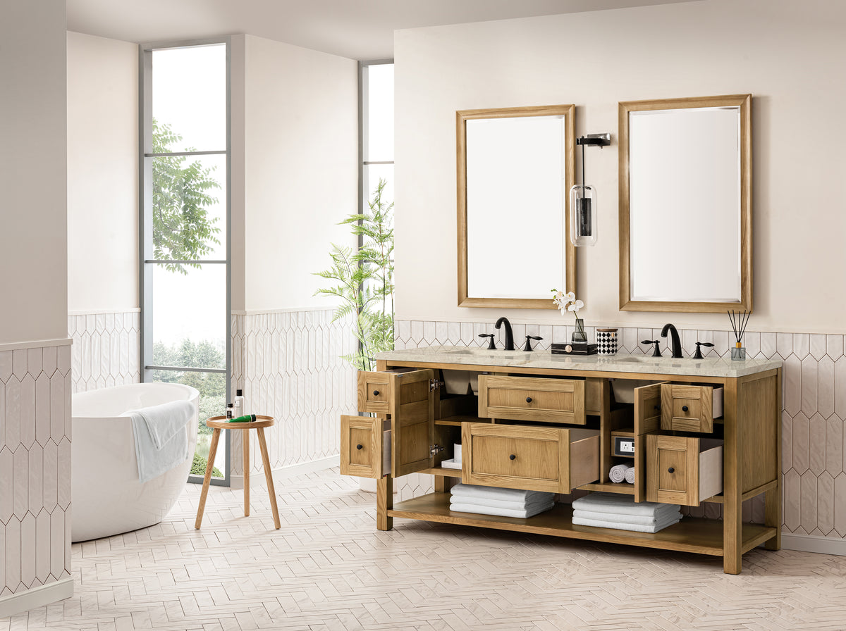 James Martin Vanities Breckenridge 72" Light Natural Oak Double Vanity With 3cm Tajnar Eclos Top
