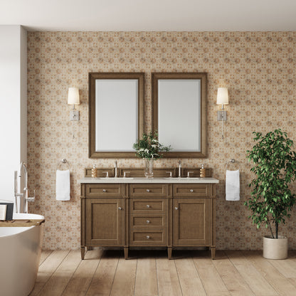 James Martin Vanities Brittany 60" Saddle Brown Double Vanity With 3 CM Siberian Silestone Top