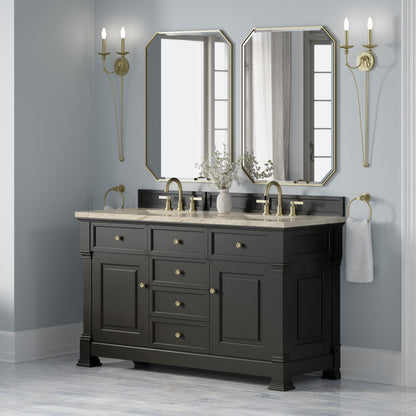 James Martin Vanities Brookfield 60" Black Onyx Double Vanity With 3 CM Tajnar Eclos Top