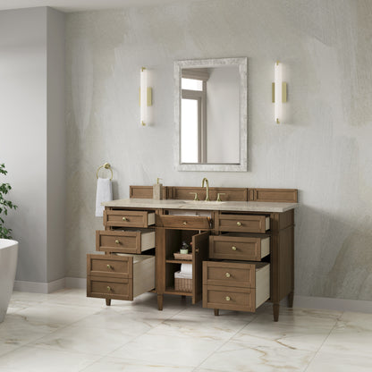 James Martin Vanities Brittany 60" Pecan Single Vanity With 3 CM Tajnar Eclos Top