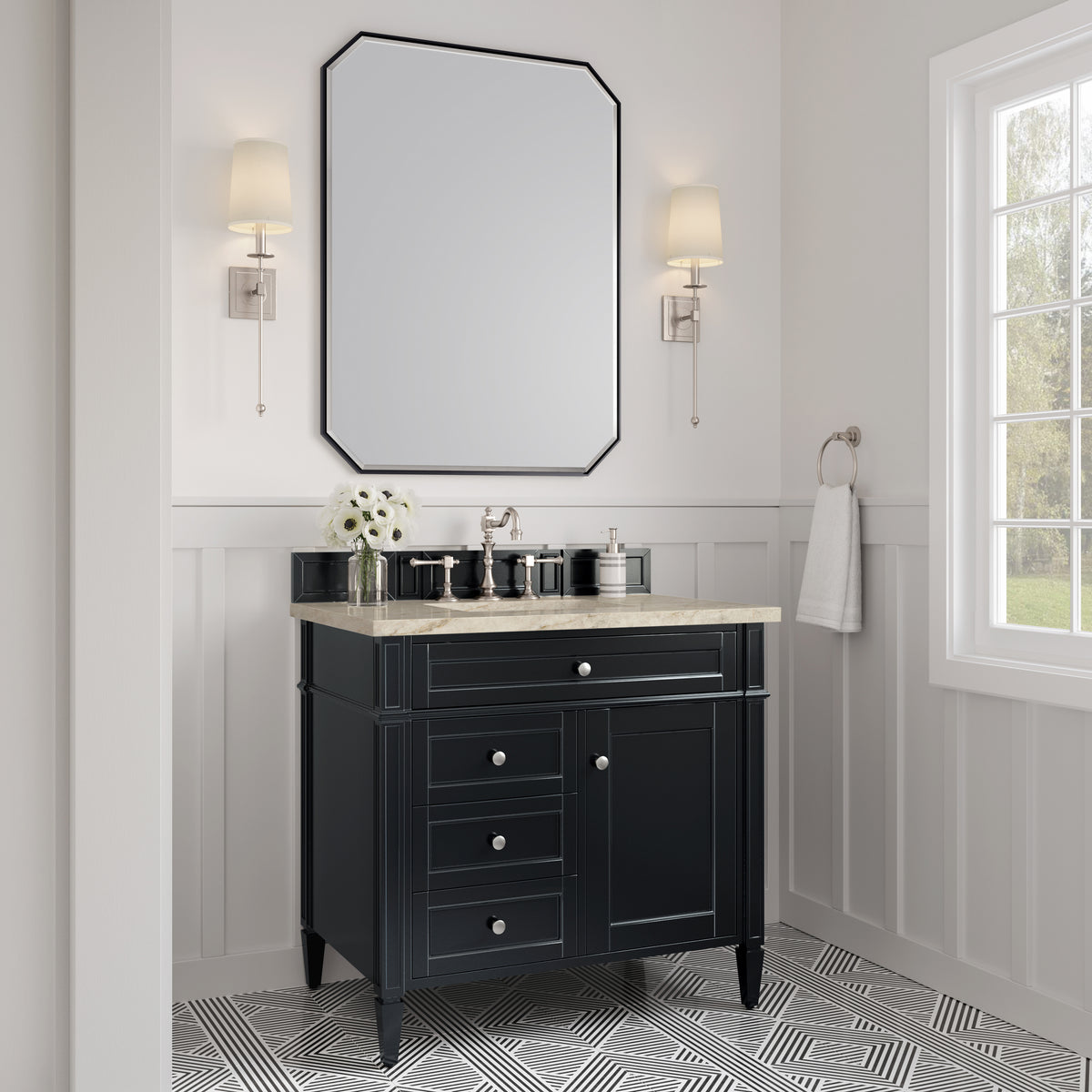 James Martin Vanities Brittany 36" Black Onyx Single Vanity With 3 CM Tajnar Eclos Top