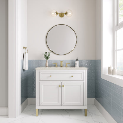 James Martin Vanities Chicago 36" Glossy White Single Vanity With 3 CM Siberian Silestone Top