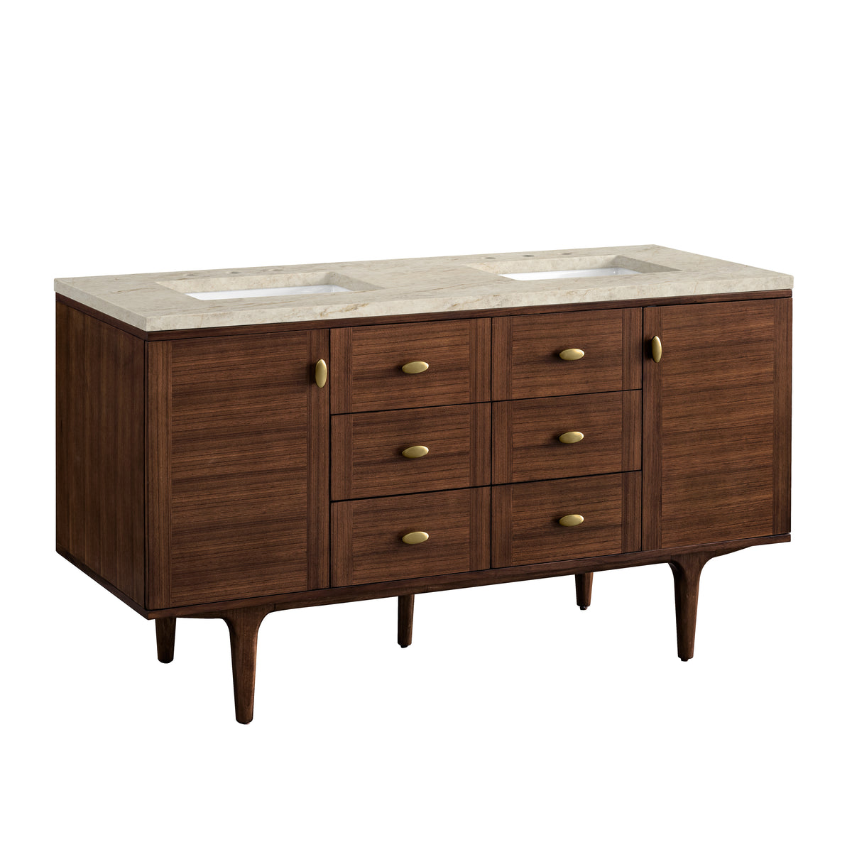 James Martin Vanities Amberly 60" Mid-Century Walnut Double Vanity With 3 CM Tajnar Eclos Top