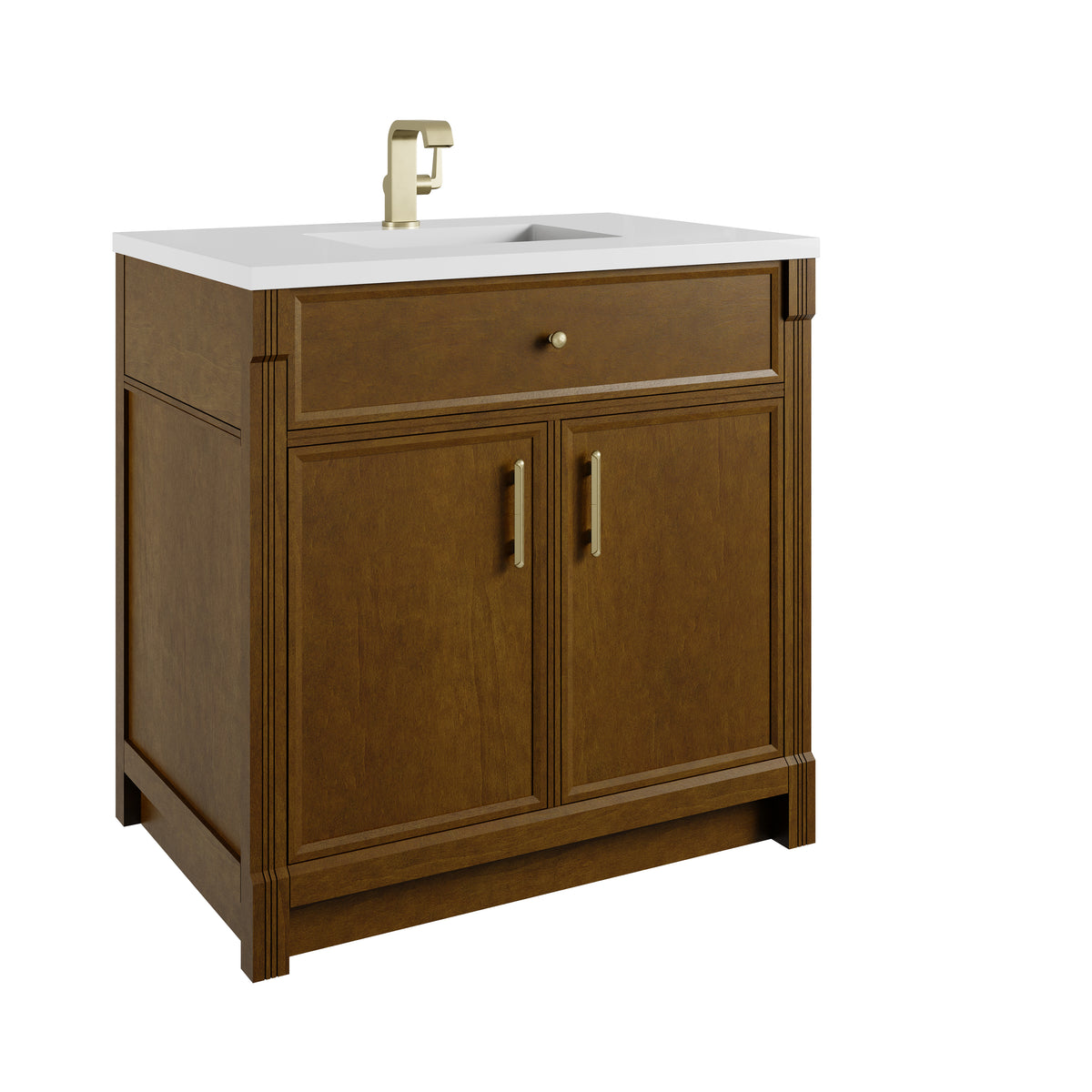 James Martin Vanities Bellshire 36" Honey Oak Single Vanity With Single Hole 3 CM White Zeus Silestone Top and Matching Backsplash