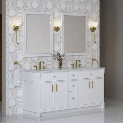 James Martin Vanities Bellshire 72" Bright White Double Vanity With 3 CM Ethereal Noctis Silestone Top and FreePower Wireless Charger