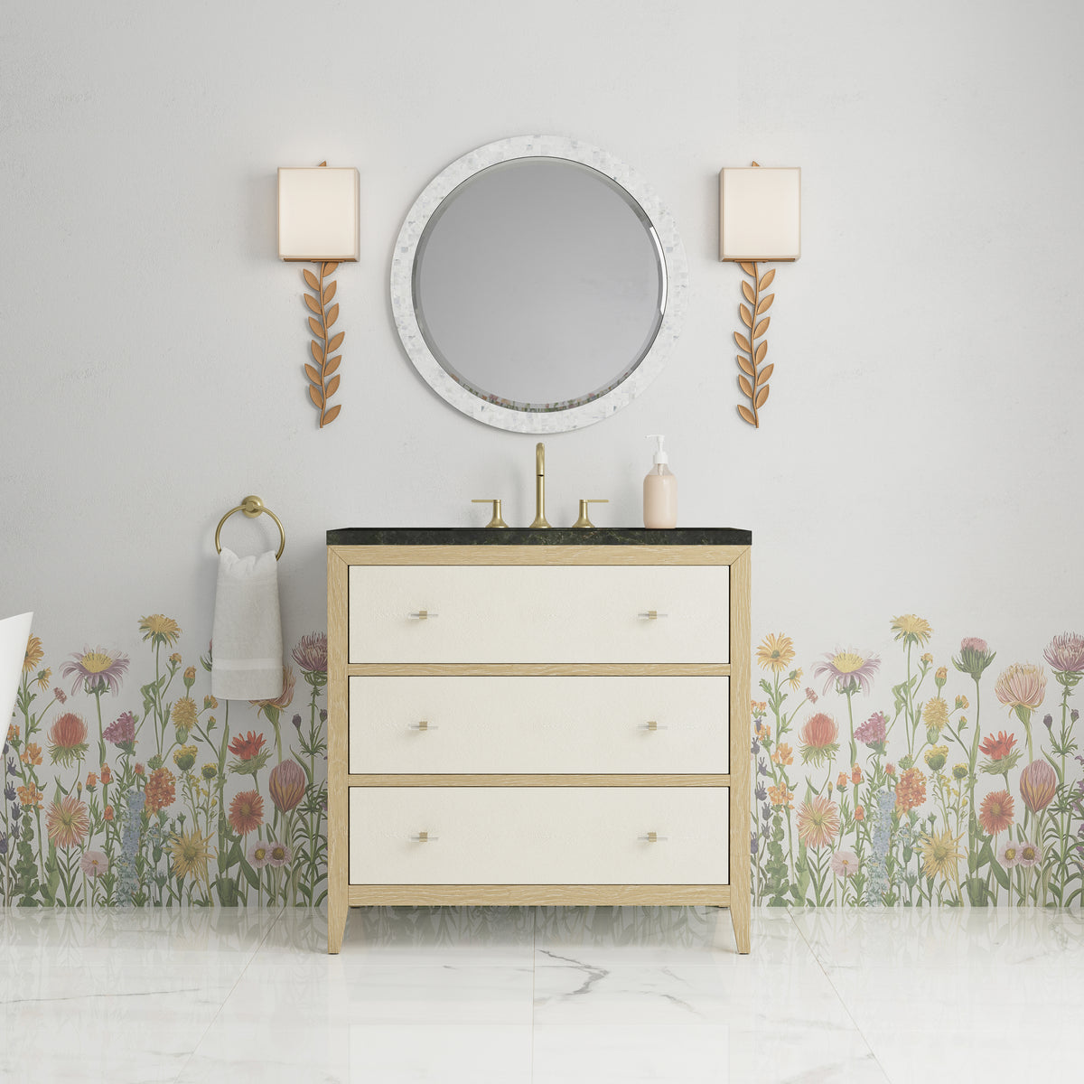 James Martin Vanities Celeste 36" Sunwashed Oak with Embossed Shagreen Single Vanity With 3 CM Phantome Eclos Top