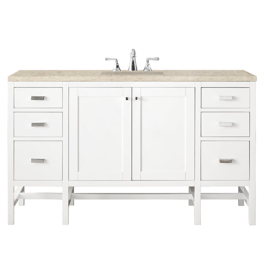 James Martin Vanities Addison 60" Glossy White Single Vanity With 3 CM Tajnar Eclos Top