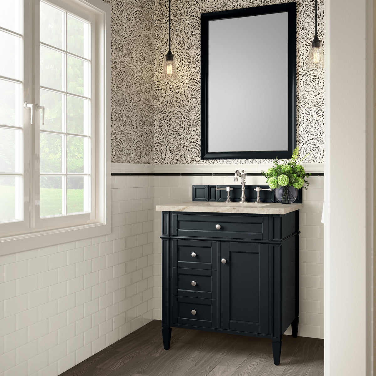 James Martin Vanities Brittany 30" Black Onyx Single Vanity With 3 CM Tajnar Eclos Top
