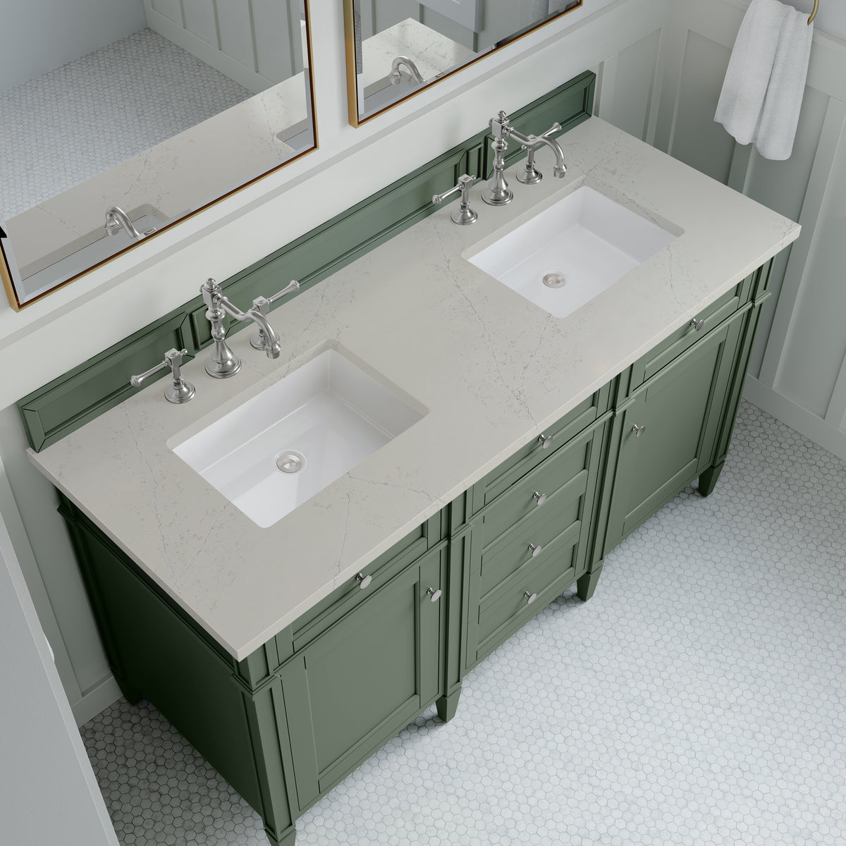 James Martin Vanities Brittany 60" Smokey Celadon Double Vanity With 3 CM Siberian Silestone Top