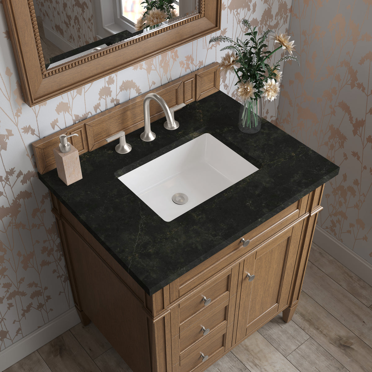 James Martin Vanities Brittany 30" Saddle Brown Single Vanity With 3 CM Phantome Eclos Top