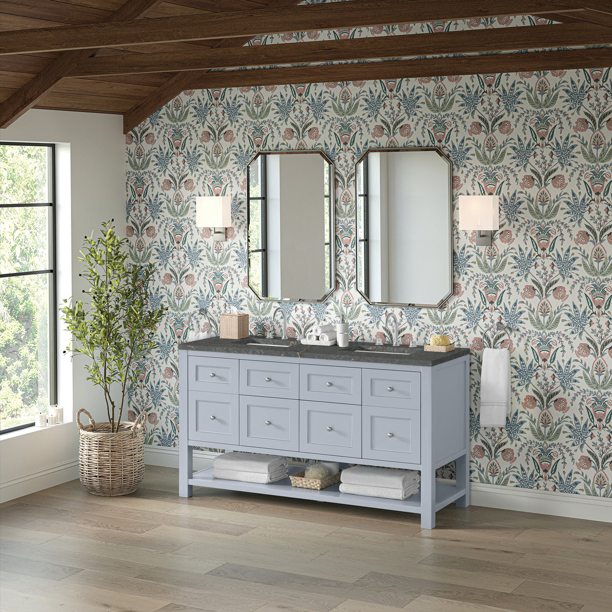 James Martin Vanities Breckenridge 60" Serenity Blue Double Vanity With 3cm Parisien Bleu Top and FreePower Wireless Charger