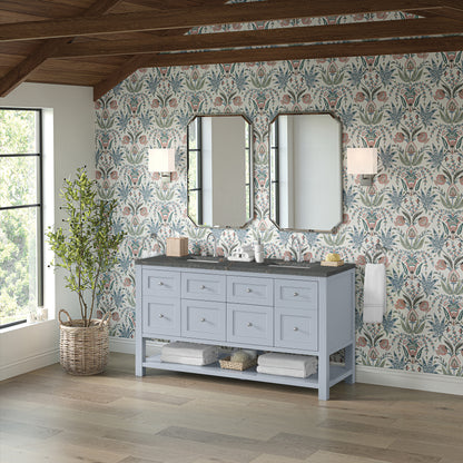 James Martin Vanities Breckenridge 60" Serenity Blue Double Vanity With 3cm Parisien Bleu Top and FreePower Wireless Charger
