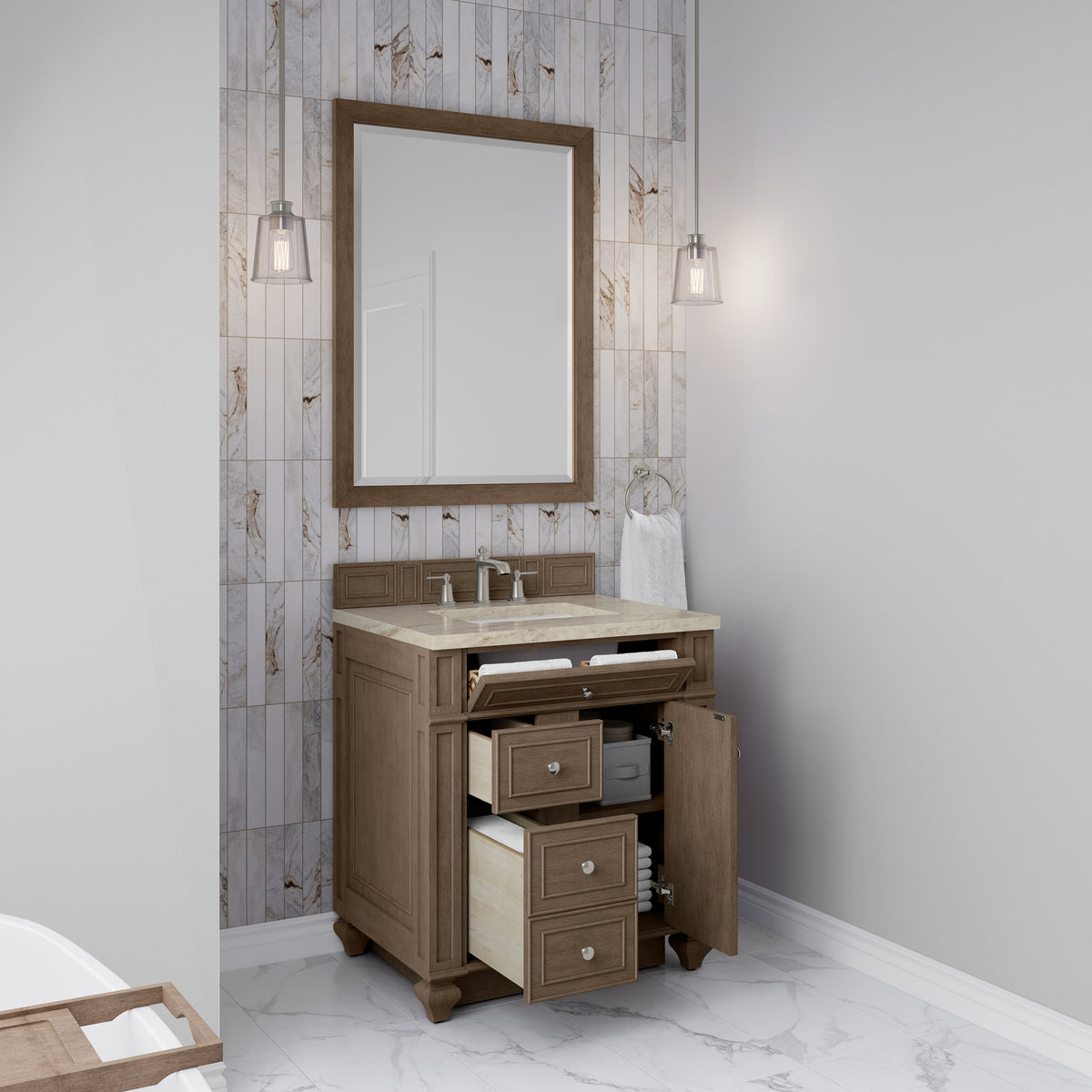 James Martin Vanities Bristol 30" Whitewashed Walnut Single Vanity With 3 CM Tajnar Eclos Top