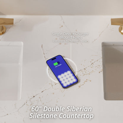 James Martin Vanities Bristol 60" Whitewashed Walnut Double Vanity With 3 CM Siberian Silestone Top and FreePower Wireless Charger