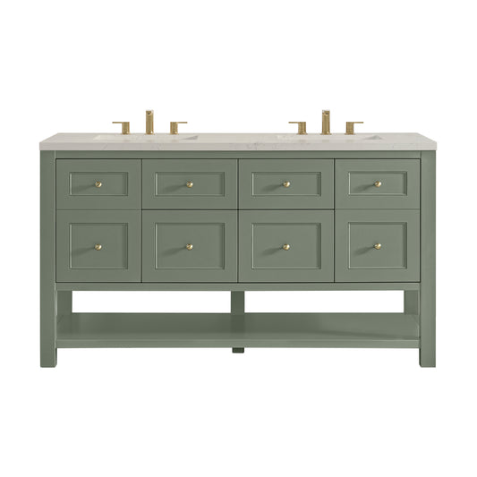 James Martin Vanities Breckenridge 60" Smokey Celadon Double Vanity With 3cm Siberian Silestone Top