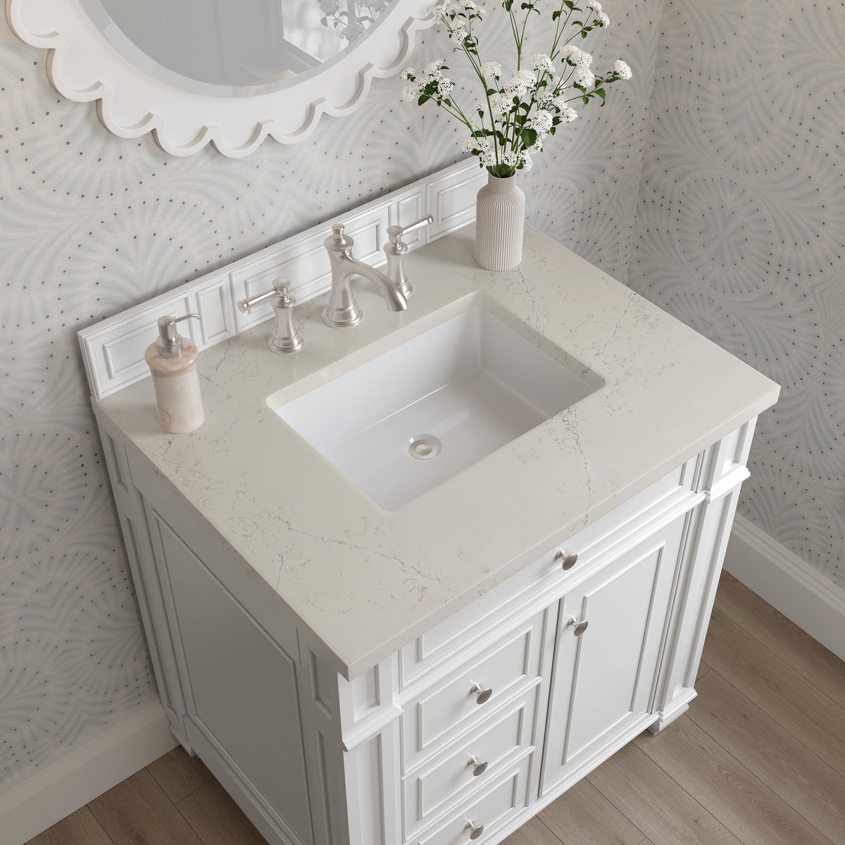 James Martin Vanities Bristol 30" Bright White Single Vanity With 3 CM Siberian Silestone Top