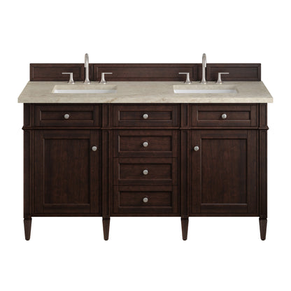 James Martin Vanities Brittany 60" Burnished Mahogany Double Vanity With 3 CM Tajnar Eclos Top and FreePower Wireless Charger
