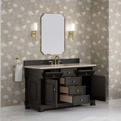James Martin Vanities Brookfield 60" Black Onyx Single Vanity With 3 CM Tajnar Eclos Top and FreePower Wireless Charger