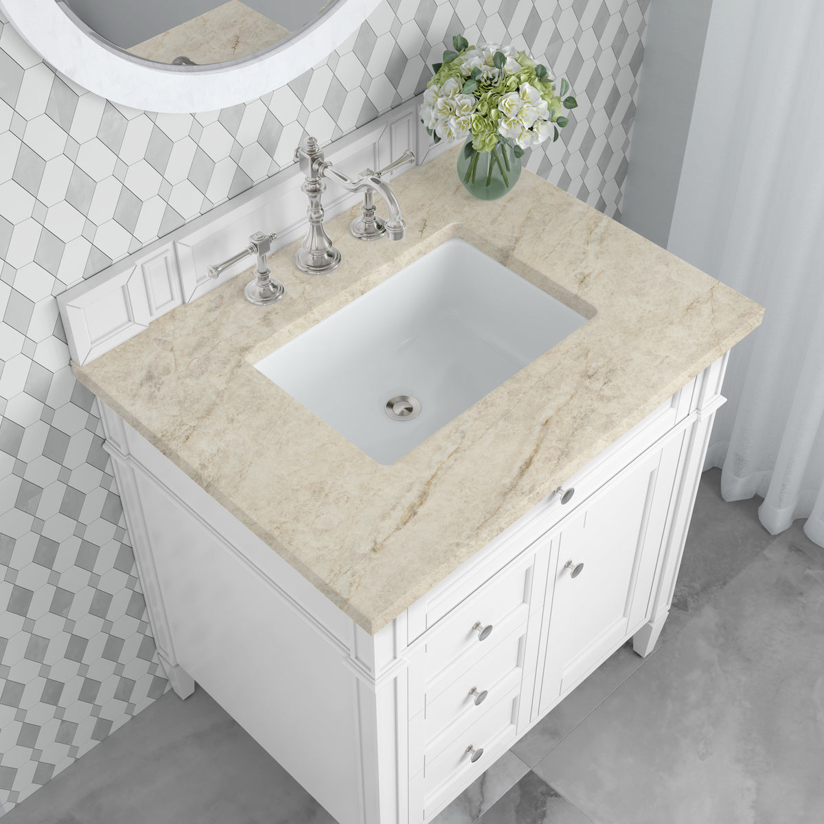 James Martin Vanities Brittany 30" Bright White Single Vanity With 3 CM Tajnar Eclos Top