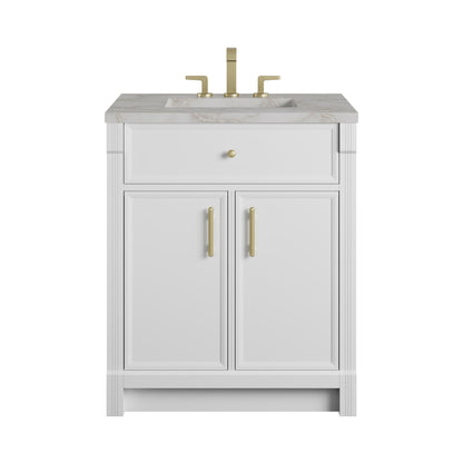 James Martin Vanities Bellshire 30" Bright White Single Vanity With 3 CM Victorian Silver Silestone Top