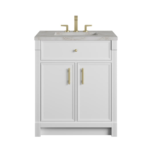James Martin Vanities Bellshire 30" Bright White Single Vanity With 3 CM Victorian Silver Silestone Top