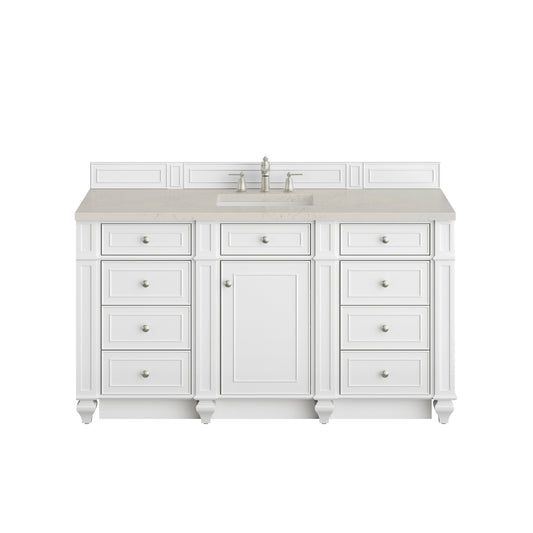 James Martin Vanities Bristol 60" Bright White Single Vanity With 3 CM Siberian Silestone Top and FreePower Wireless Charger