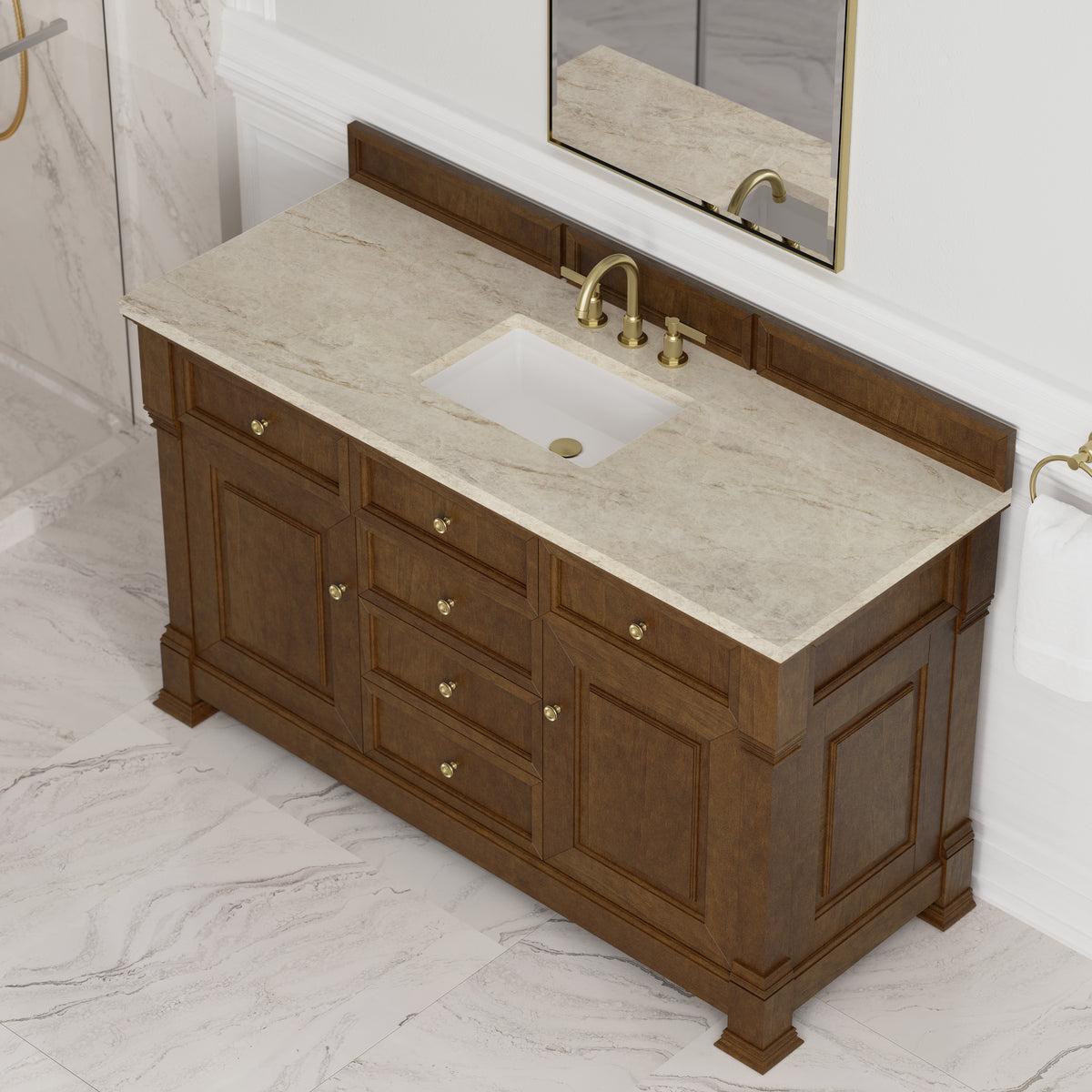 James Martin Vanities Brookfield 60" Honey Oak Single Vanity With 3 CM Tajnar Eclos Top