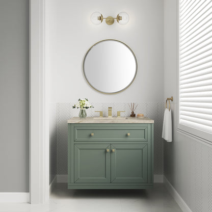 James Martin Vanities Chicago 36" Smokey Celadon Single Vanity With 3 CM Tajnar Eclos Top