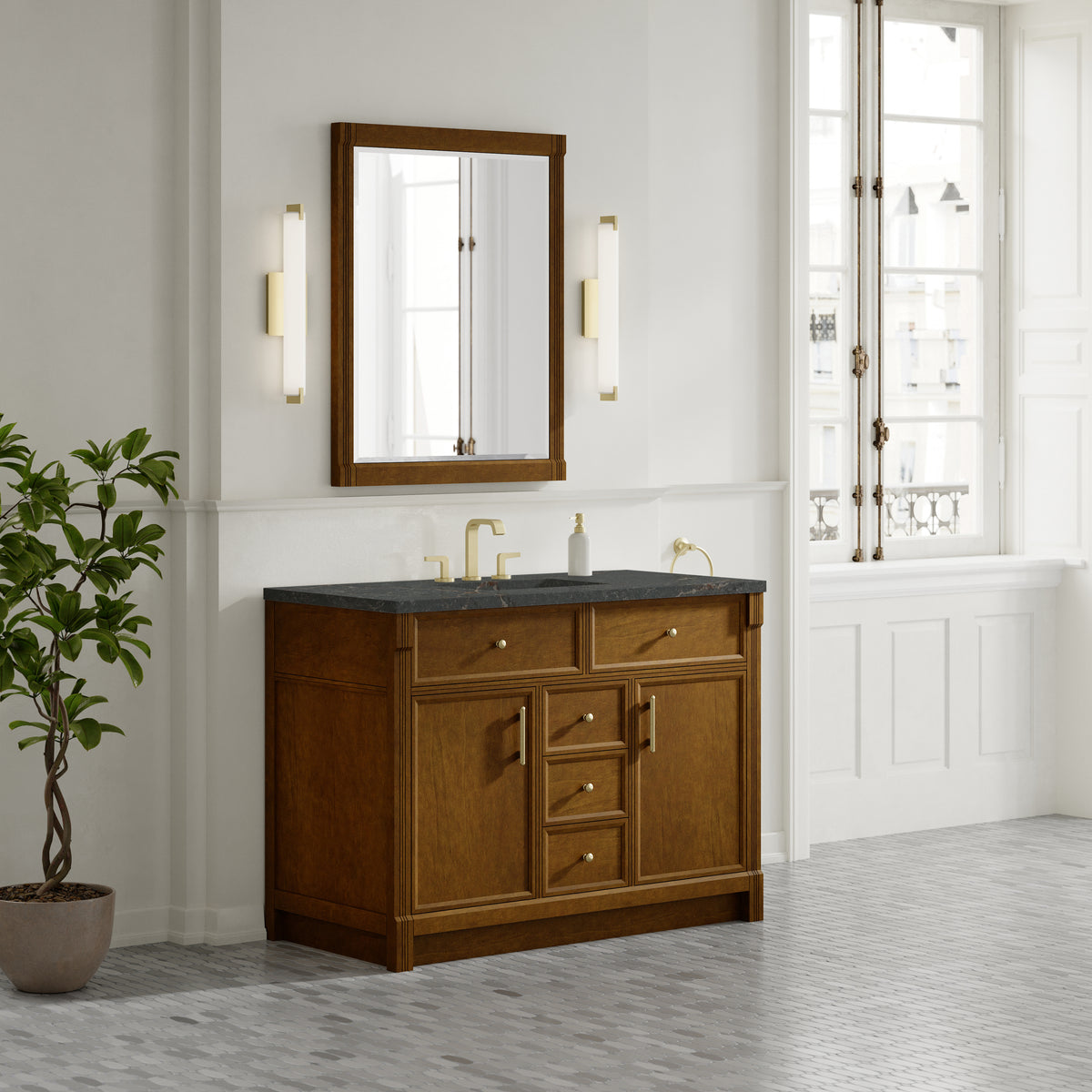 James Martin Vanities Bellshire 48" Honey Oak Single Vanity With 3 CM Parisien Bleu Silestone Top