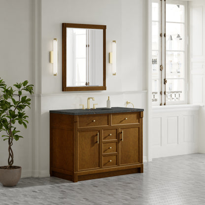 James Martin Vanities Bellshire 48" Honey Oak Single Vanity With 3 CM Parisien Bleu Silestone Top