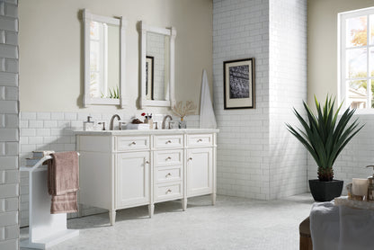 James Martin Vanities Brittany 60" Bright White Vanity Double Vanity With 3 CM Eternal Jasmine Pearl Silestone Top and FreePower Wireless Charger