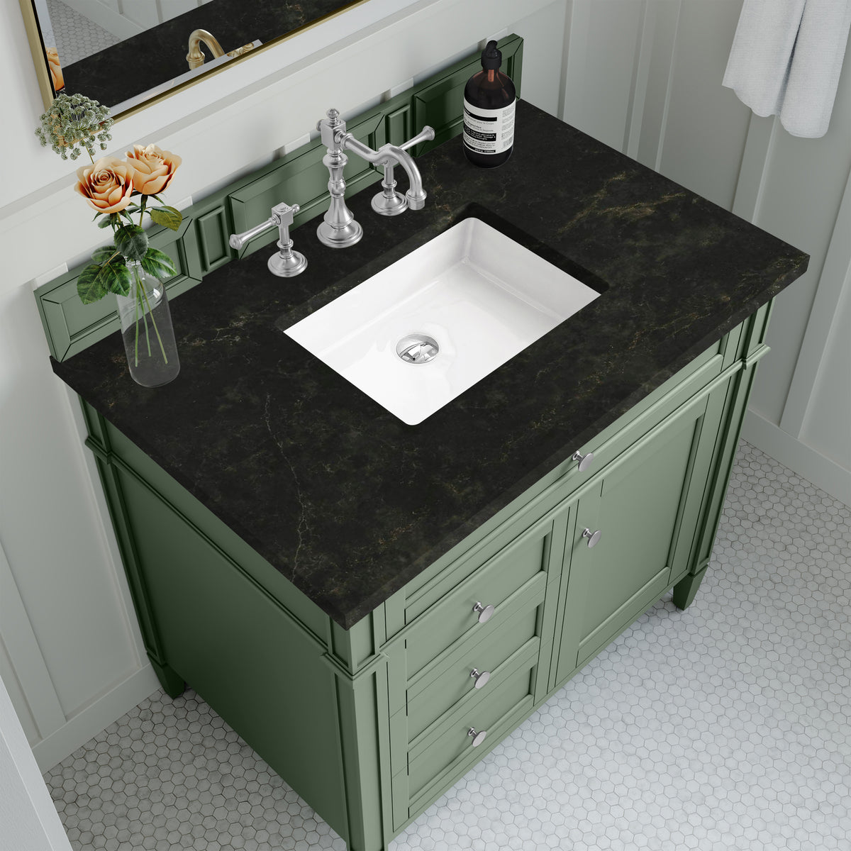 James Martin Vanities Brittany 36" Smokey Celadon Single Vanity With 3 CM Phantome Eclos Top