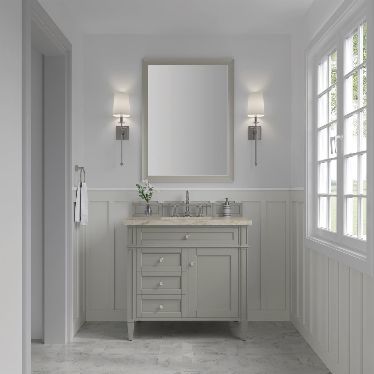 James Martin Vanities Brittany 36" Urban Gray Single Vanity With 3 CM Tajnar Eclos Top