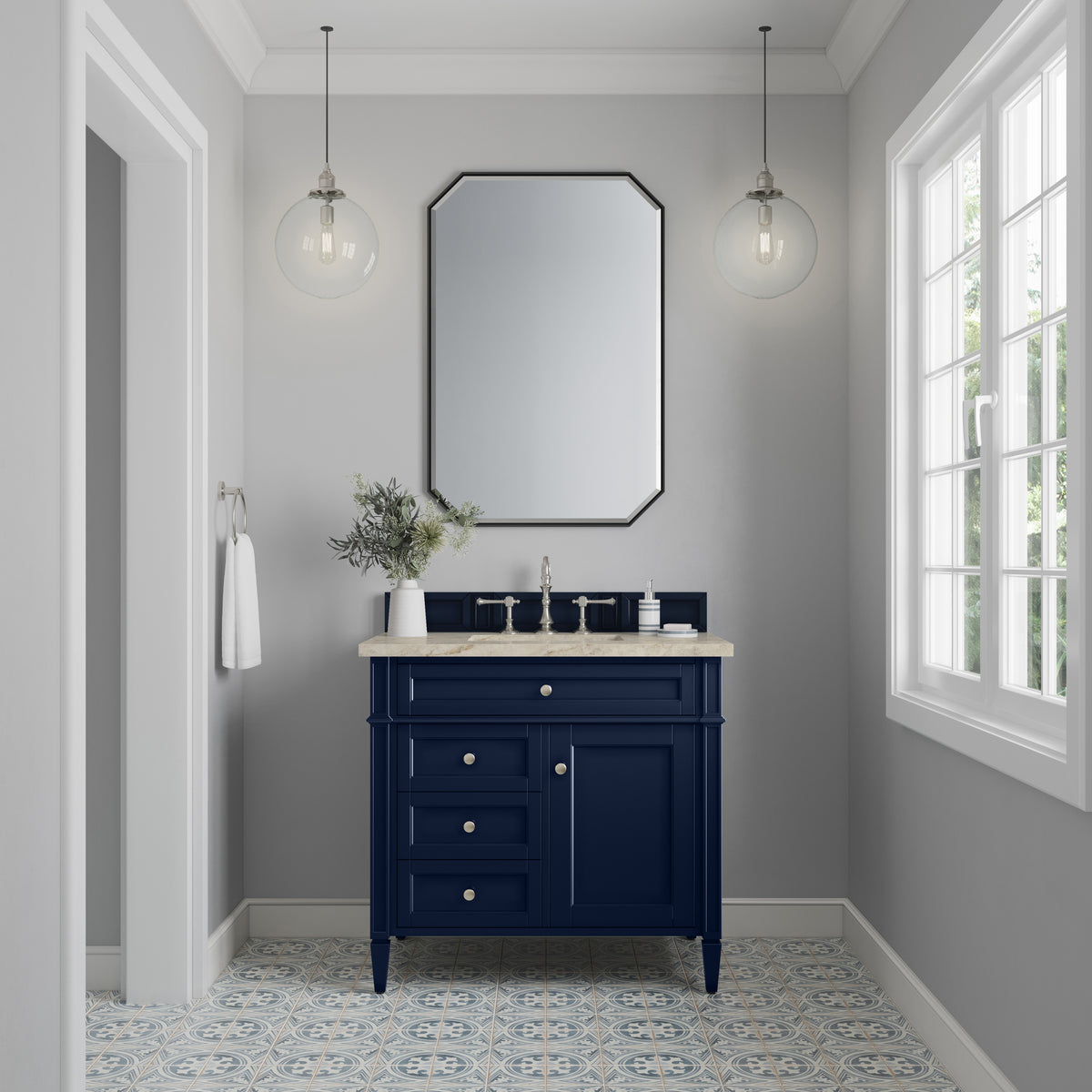 James Martin Vanities Brittany 36" Victory Blue Single Vanity With 3 CM Tajnar Eclos Top