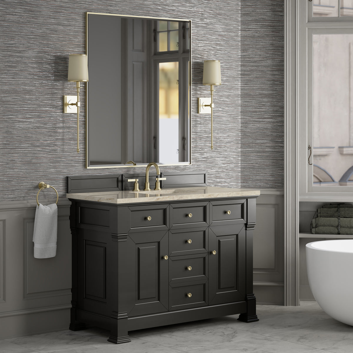 James Martin Vanities Brookfield 48" Black Onyx Single Vanity With 3 CM Tajnar Eclos Top
