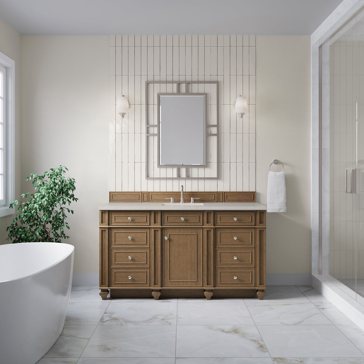 James Martin Vanities Bristol 60" Saddle Brown Single Vanity With 3 CM Siberian Silestone Top and FreePower Wireless Charger