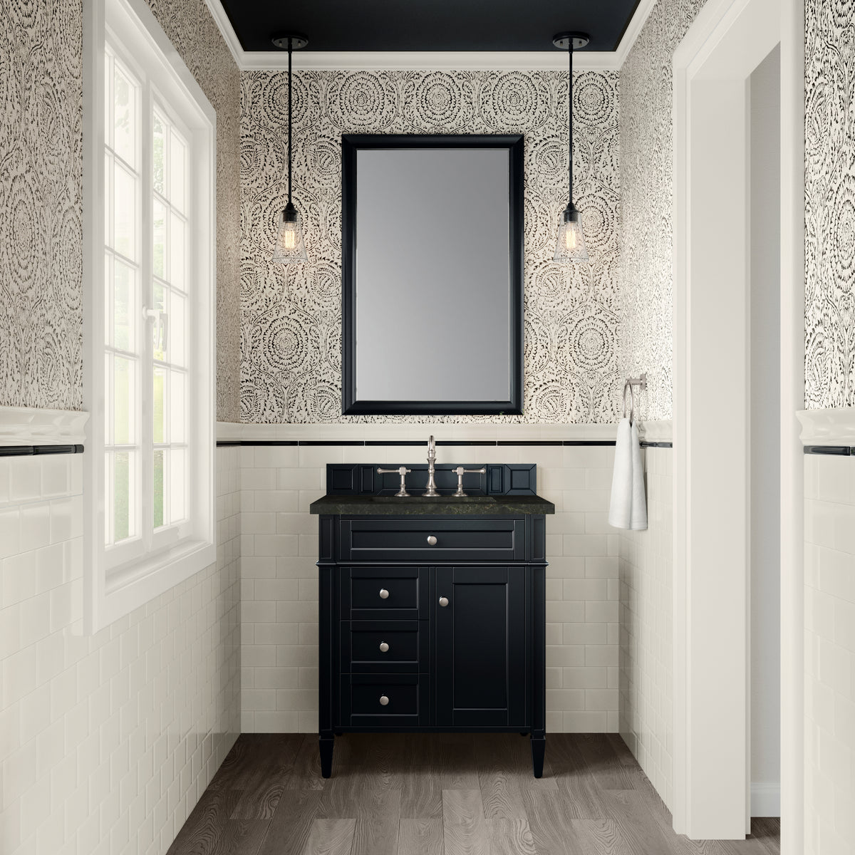 James Martin Vanities Brittany 30" Black Onyx Single Vanity With 3 CM Phantome Eclos Top