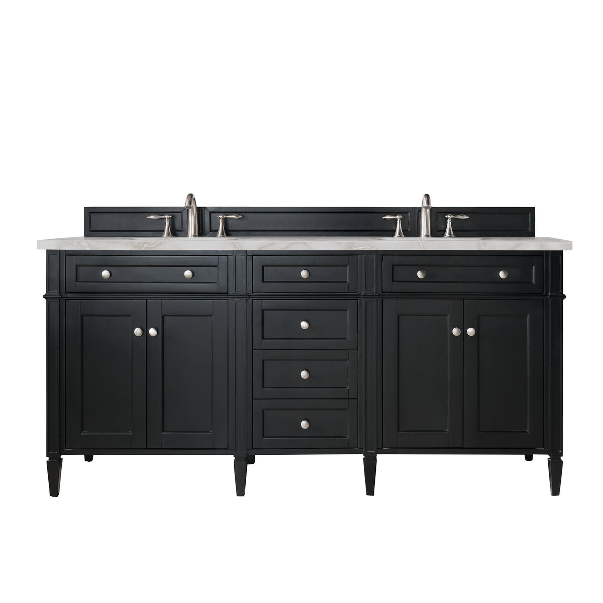 James Martin Vanities Brittany 72" Black Onyx Double Vanity With 3 CM Victorian Silver Silestone Top and FreePower Wireless Charger