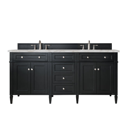 James Martin Vanities Brittany 72" Black Onyx Double Vanity With 3 CM Victorian Silver Silestone Top and FreePower Wireless Charger