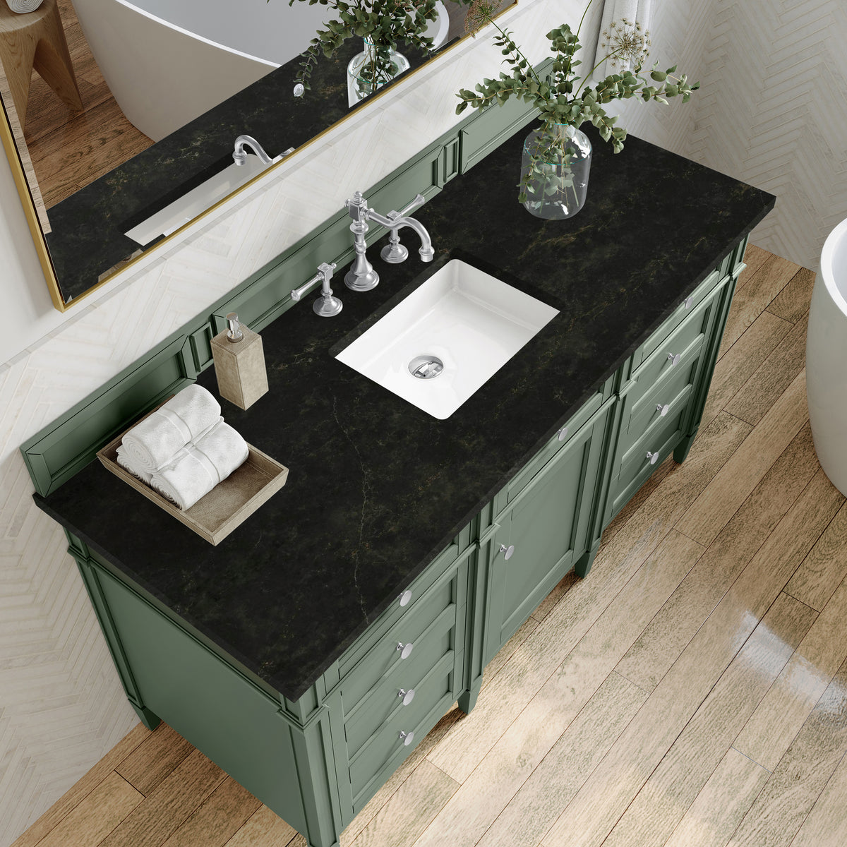James Martin Vanities Brittany 60" Smokey Celadon Single Vanity With 3 CM Phantome Eclos Top