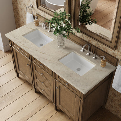 James Martin Vanities Brittany 60" Saddle Brown Double Vanity With 3 CM Tajnar Eclos Top