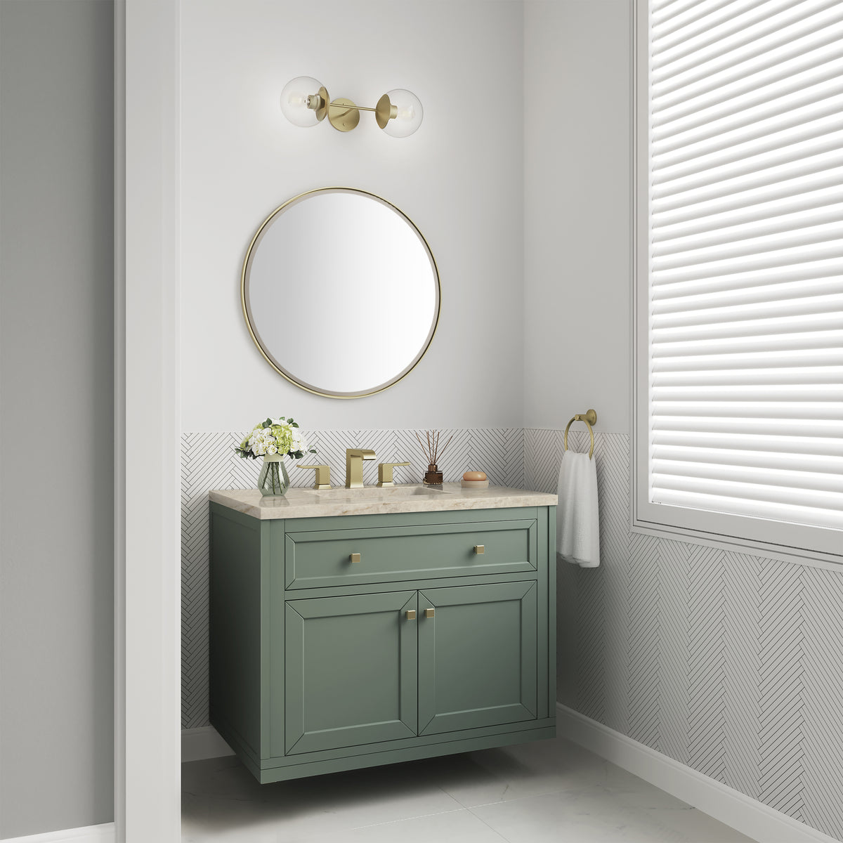 James Martin Vanities Chicago 36" Smokey Celadon Single Vanity With 3 CM Tajnar Eclos Top