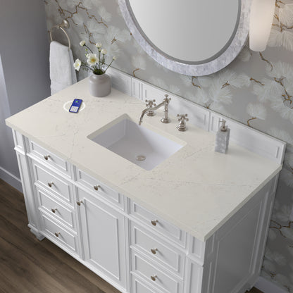James Martin Vanities Bristol 48" Bright White Single Vanity With 3 CM Siberian Silestone Top and FreePower Wireless Charger