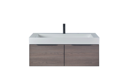 Vinnova Vegadeo 48" Single Sink Bath Vanity In Suleiman Oak Finish With White One-Piece Composite Stone Sink Top And Mirror