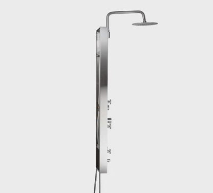 PULSE ShowerSpas Tropicana 2.5 GPM Rain Shower Panel in Brushed Nickel and Soft White Tempered Glass Finish  6-Single Function Body Jet and Hand Shower