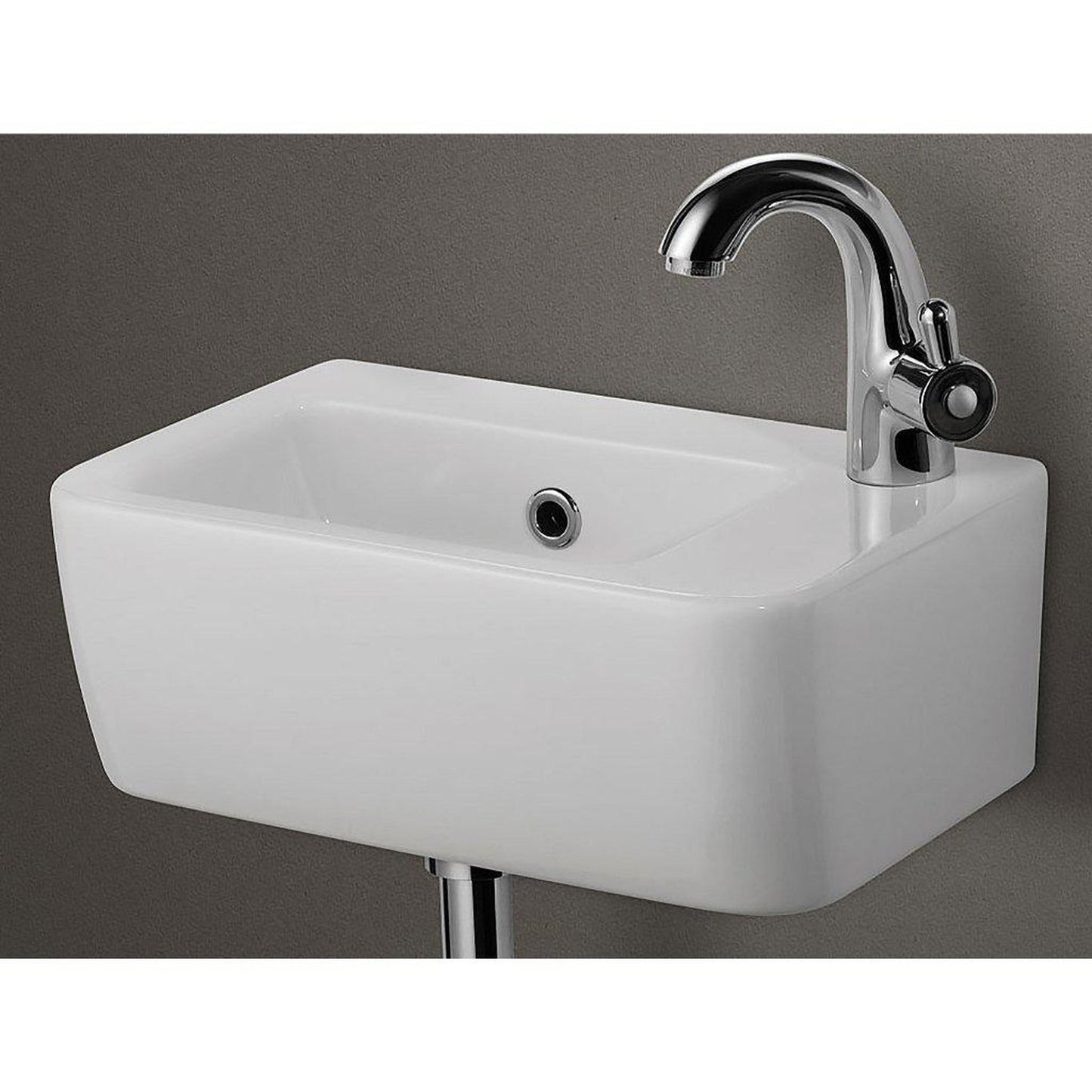 ALFI Brand AB101 14" White Wall-Mounted Rectangle Ceramic Bathroom Sink With Single faucet Hole and Overflow