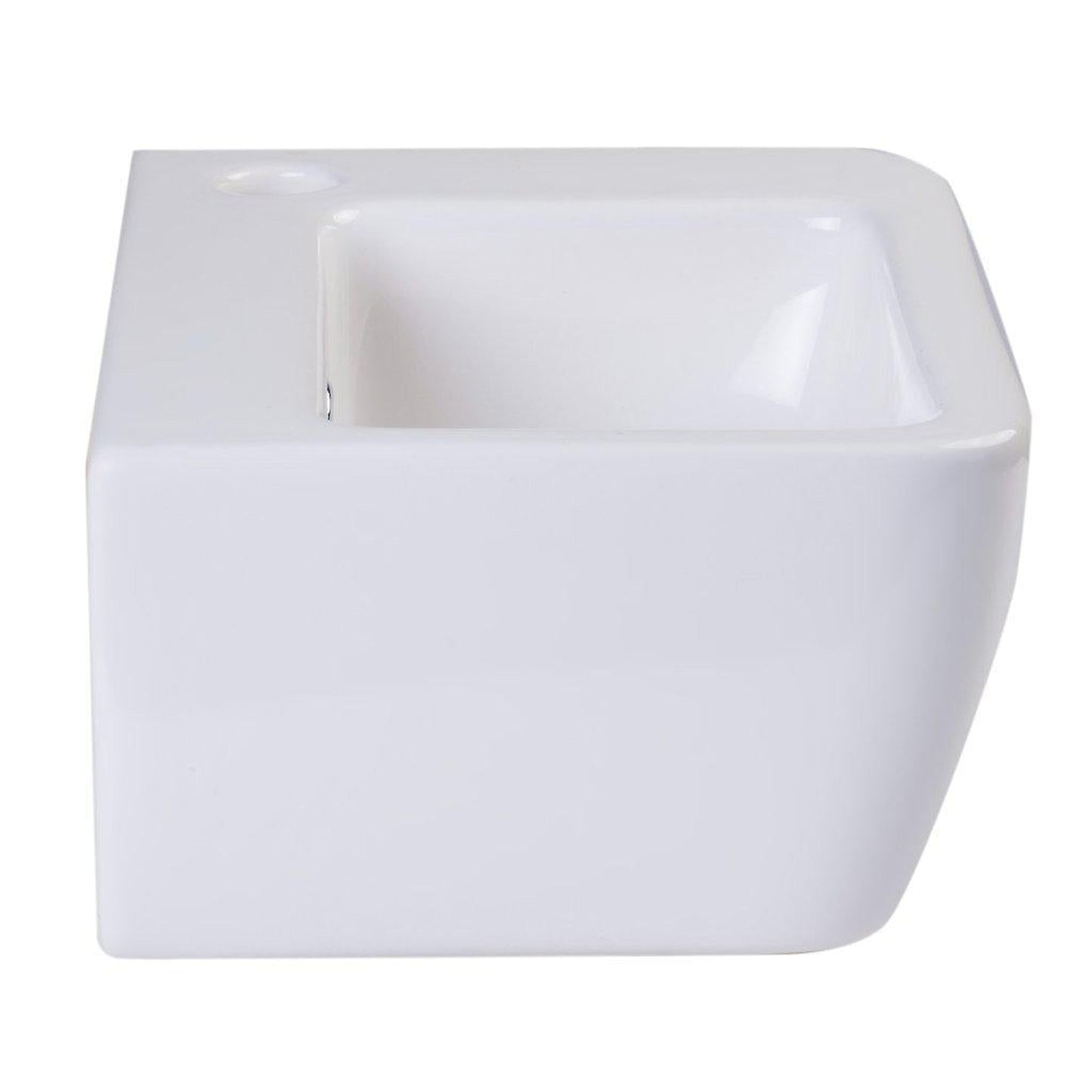 ALFI Brand AB101 14" White Wall-Mounted Rectangle Ceramic Bathroom Sink With Single faucet Hole and Overflow