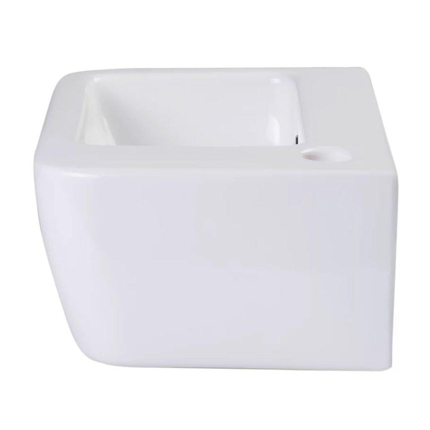 ALFI Brand AB101 14" White Wall-Mounted Rectangle Ceramic Bathroom Sink With Single faucet Hole and Overflow